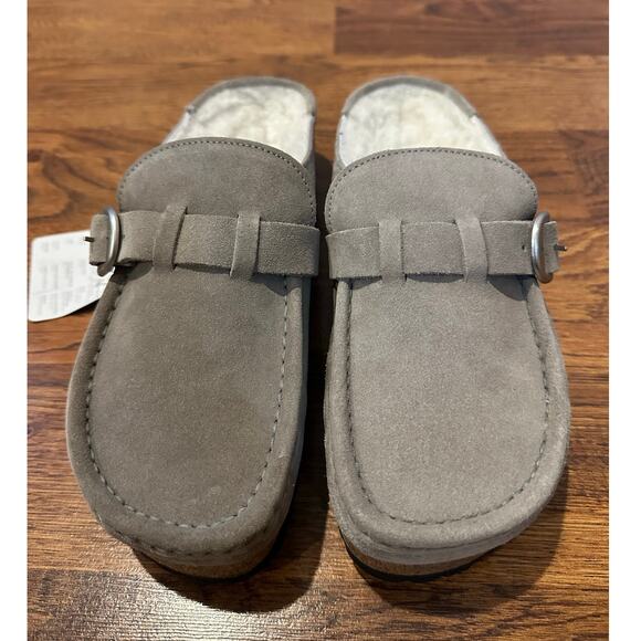 Birkenstock Buckley Shearling Suede Clog Gray Size 40 Narrow Fit NWT Cozy Clogs - Picture 3 of 10
